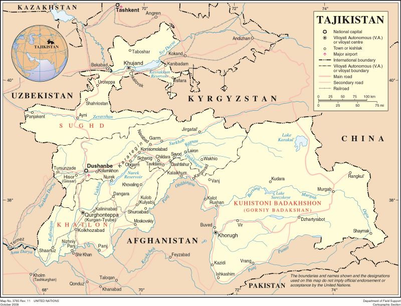 Map of Tajikistan, 2009