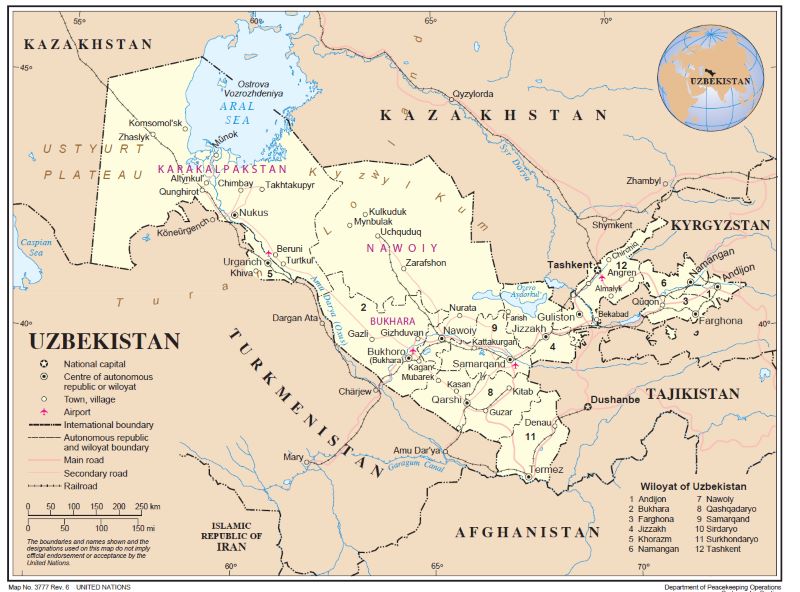 Map of Uzbekistan, 2004